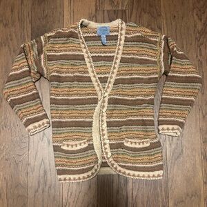 Cambridge Dry Goods Company Cottagecore Grandma Cozy Striped Knit Cardigan